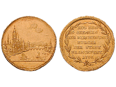 Frankfurt zahlt Gold an Frankreich − Frankfurt, Kontributionsdukat 1796