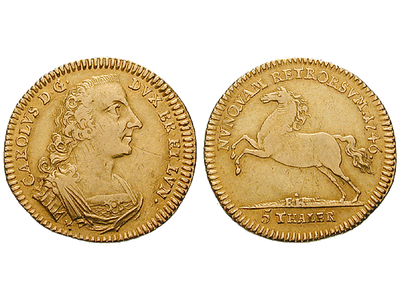 5 Goldtaler mit dem Sachsenross − Braunschweig, Karl 5 Taler 1742-75