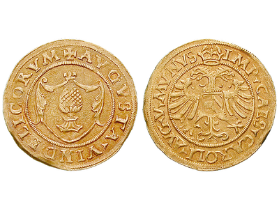 Ein Goldgulden mit Augsburgs Pyr − Augsburg, Goldgulden 1519-1556