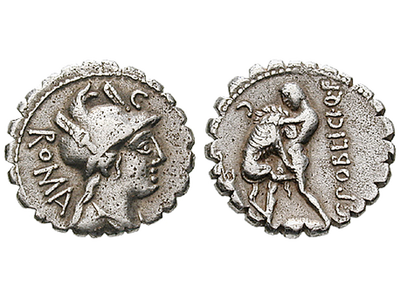 Herkules im Löwenkampf − Römische Republik, Denar 80 v.Chr.