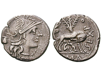 Die Kapitolinische Wölfin − Römische Republik, Denar 137 v.Chr.