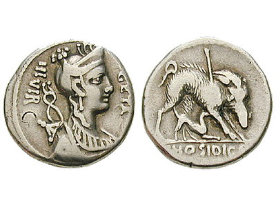Der kalydonische Eber − Römische Republik, Denar 68 v.Chr.