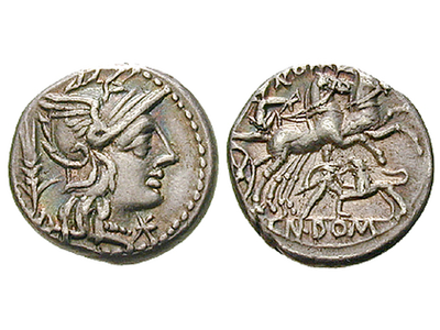 Ein Gladiator im Löwenkampf − Römische Republik, Denar 200 v.Chr.
