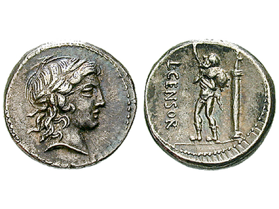 Tod nach einem musischen Wettstreit − Römische Republik, Denar 82 v.Chr.