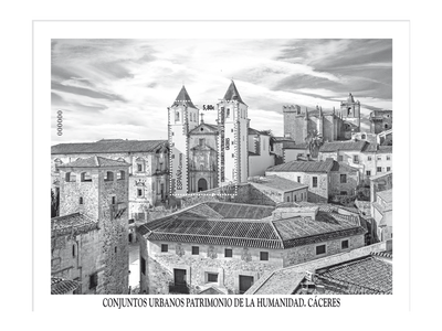 UNESCO-Welterbe Cáceres auf Briefmarkenblock