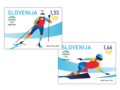 Olympische Winterspiele: zwei slowenische Briefmarken in postfrischer Erhaltung