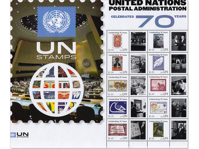 Die Postverwaltung der Vereinten Nationen feiert mit prächtigem Briefmarkenbogen ihr 70. Jubiläum
