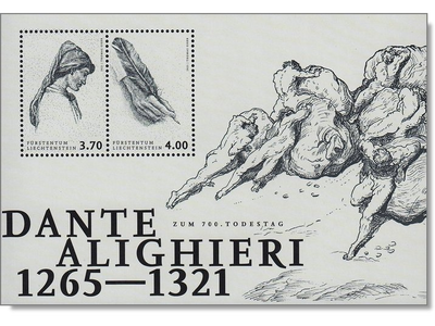 Postfrischer Block aus dem Fürstentum Liechtenstein zum 700. Todestag von Dante Alighieri