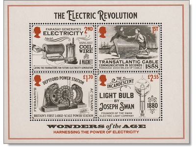 Die Elektrische Revolution auf Briefmarken-Block aus Großbritannien