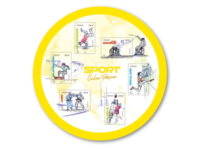 Frankreichs runder Briefmarken-Block zeigt Olympische Sportarten