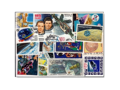 50 unterschiedliche Briefmarken zum Thema Weltraum