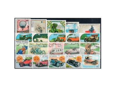 100 verschiedene Briefmarken mit Oldtimern im Markenmotiv
