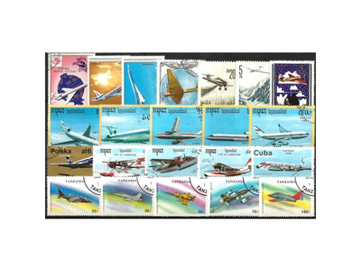 500 verschiedene Briefmarken zum Thema Luftfahrt und Flugzeuge