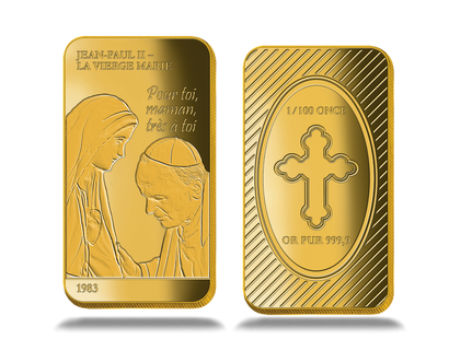 Lingot en or pur «Jean-Paul II et la Vierge Marie»