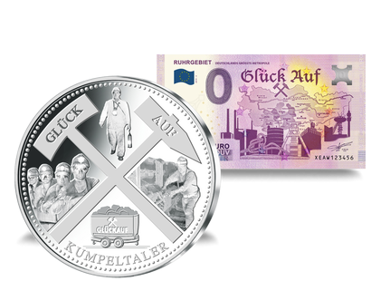 Silberprägung "Kumpeltaler" und 0-Euro-Banknote Ruhrgebiet im Set