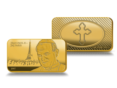 Lingot en or pur «Jean-Paul II - Journées Mondiales de la Jeunesse (JMJ) à Paris»