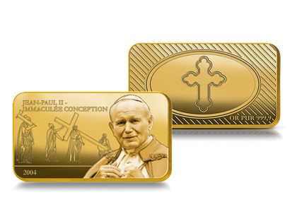 Lingot en or pur «Jean-Paul II - Immaculée conception»