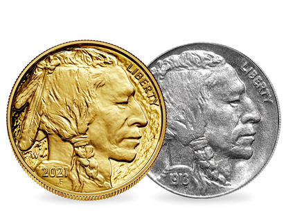 USA Gold-Buffalo 2021 mit Geschenk: 5 Cent Nickelmünze 1913