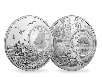 Kanada 2022: 5 Unzen Silbermünzen "Biber" und "Bluenose" - Bigger Picture