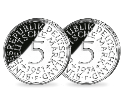 5-DM-Silber-Kursmünzen von 1951 und 1974