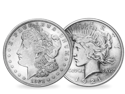 Der letzte Morgan Dollar und der erste Peace Dollar von 1921!