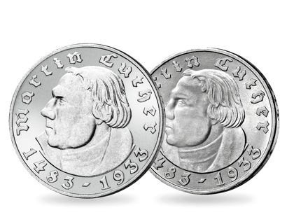 Erstes Münzportrait Luthers − Set 2 und 5 Reichsmark 1933