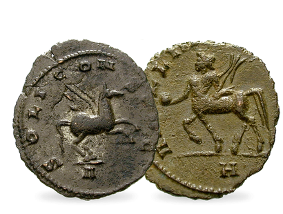 Antike Fabelwesen-Zentaur & Pegasus − 2er-Set Bronze-Antoninian 260-268