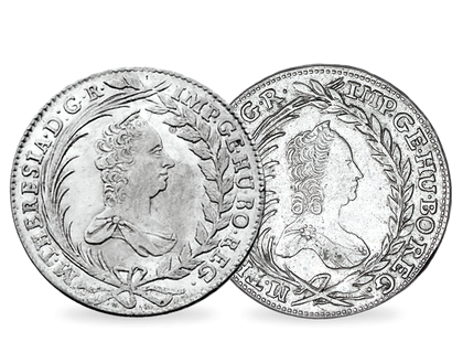 2er Set 20-Kreuzer und 20-Krajczar-Silbermünzen von Maria Theresia