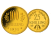 Die ersten 25- und 100-Schilling-Goldmünzen der Republik Österreich im Set