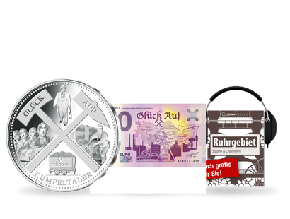 Silberprägung "Kumpeltaler" und 0-Euro-Banknote + Hörbuch "Ruhrgebiet"