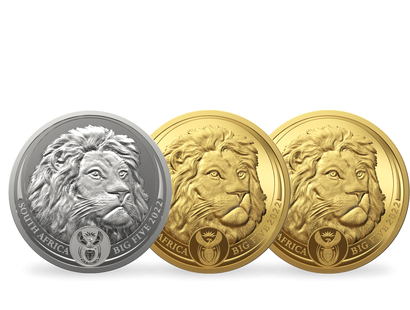 Südafrika 2022: Gold- und Silbermünzen "Der Löwe - Big Five - Serie 2"