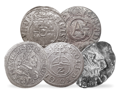 Das Geld des 30-jährigen Krieges – 5 echte Silbermünzen von 1613-1645