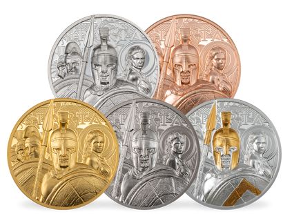Streng limitierte Gedenkmünzen "Mythos Sparta" in Gold, Platin & Silber					
