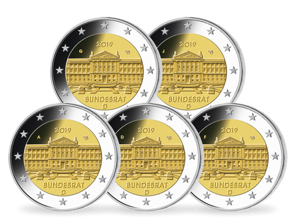 2-Euro-Gedenkmünze "Bundesrat": Komplettsatz mit allen 5 Prägezeichen