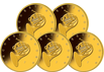 Die offiziellen deutschen 50-Euro-Goldmünzen "Orchesterhorn" 2020, A,D,F,G,J