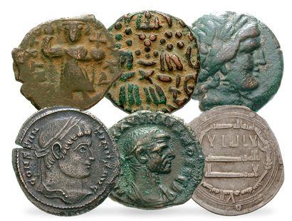 Münzen vergangener Hochkulturen − 6er-Set 3. Jh.v.Chr.-16. Jh.n.Chr.