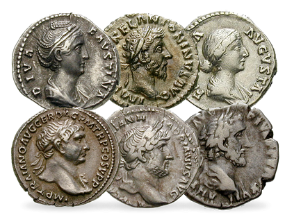 Die guten Kaiser Roms – 6 echte Silber-Denare aus der Kaiserzeit
