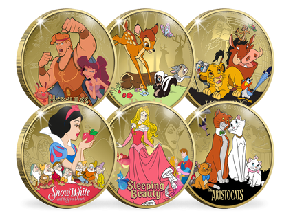 „Disney Classics“ – das 6er-Komplett-Set vergoldeter Lizenzprägungen
