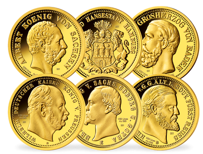 6er-Satz Neuprägungen der Goldmünzen des Deutschen Kaiserreichs