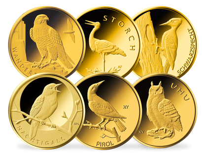 Komplett-Set der 20-Euro-Goldmünzen "Heimische Vögel"