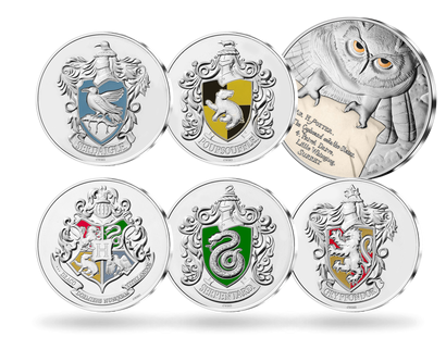 Die 7 neuen offiziellen HARRY POTTER™-Silber- und Goldmünzen 2022!					
