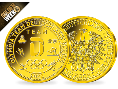 Die einzige offizielle Gold-Gedenkprägung "Team Deutschland in Peking 2022" 