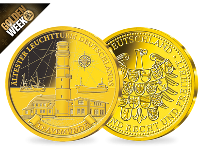 Offizielle Gold-Gedenkprägung "Leuchtturm Travemünde"