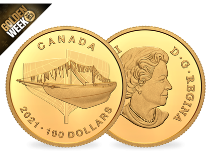 Kanada 2021: Goldmünze "100. Geburtstag der Bluenose"