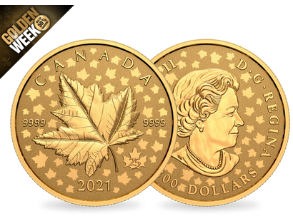 Kanada 2021: Jubiläums-Goldmünze "Maple Leaf - Piedfort"