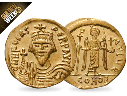 Antikes Gold aus Byzanz – Solidus 602 – 610 n. Chr. Kaiser Phocas