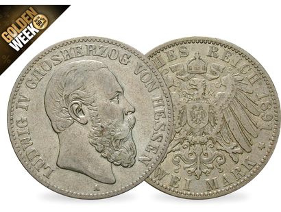 Deutsches Reich / Hessen 2 Mark 1891 Großherzog Ludwig IV.