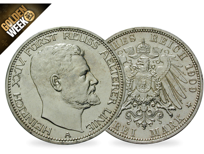 Deutsches Reich / Reuß (Greiz) 3 Mark 1909 Fürst Heinrich XXIV.