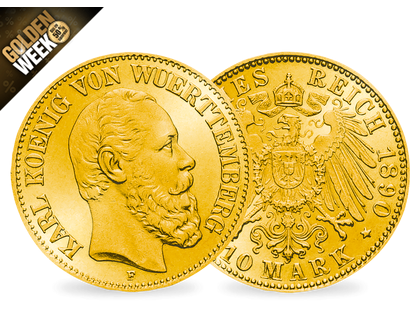 Die letzte Goldmünze von König Karl − Württemberg 10 Mark 1890-1891