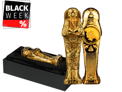 Tutanchamuns legendärer Sarg als vergoldete 3D-Shape-Münze
